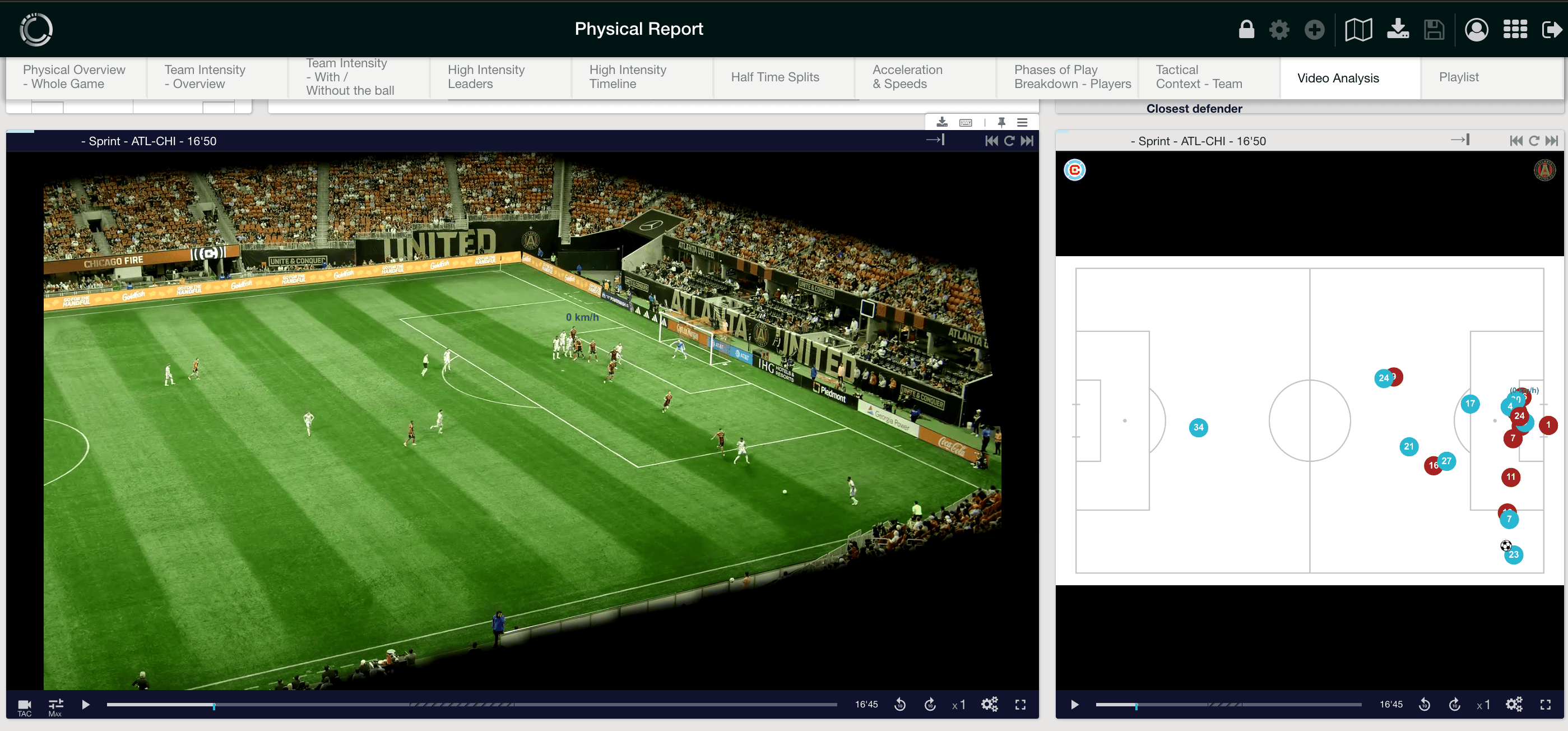 Video alongside 2D animation in Coachvision, allowing for seamless analysis between data and video